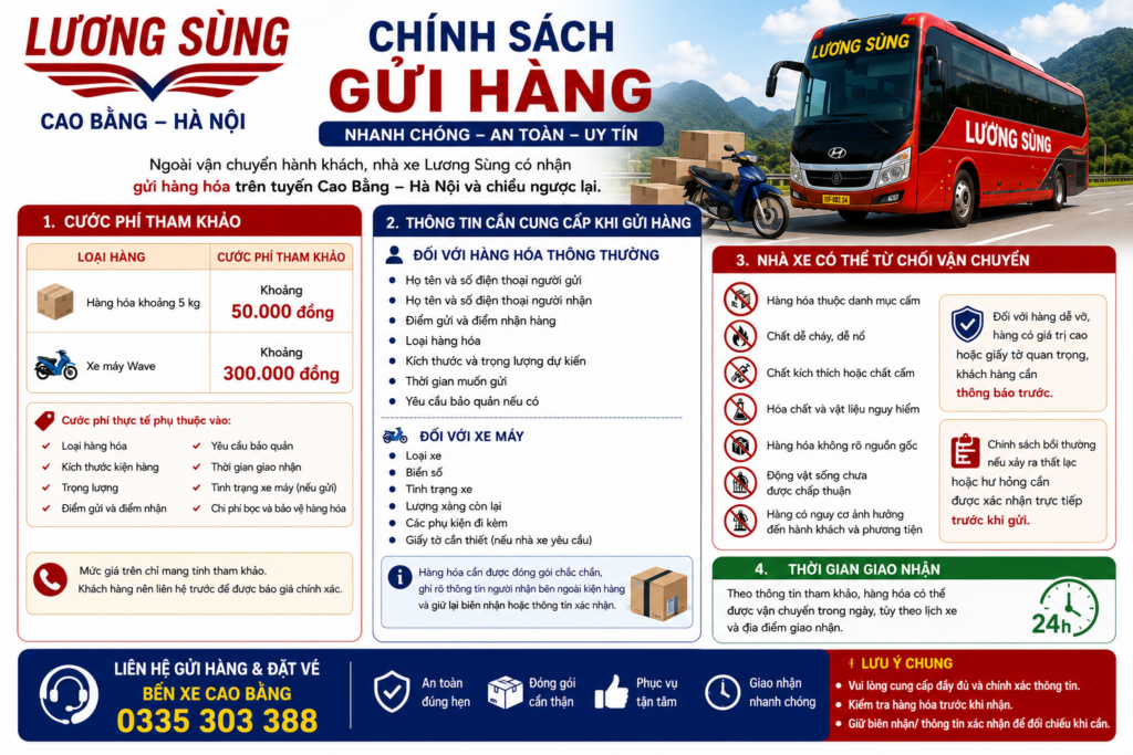 Chính sách gửi hàng nhà xe Lương Sùng