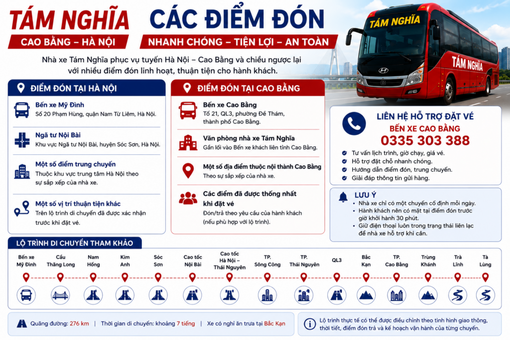 Các điểm đón nhà xe Tám Nghĩa