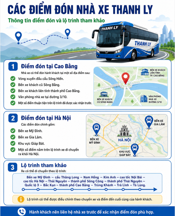 Các điển đón nhà xe Thanh Ly