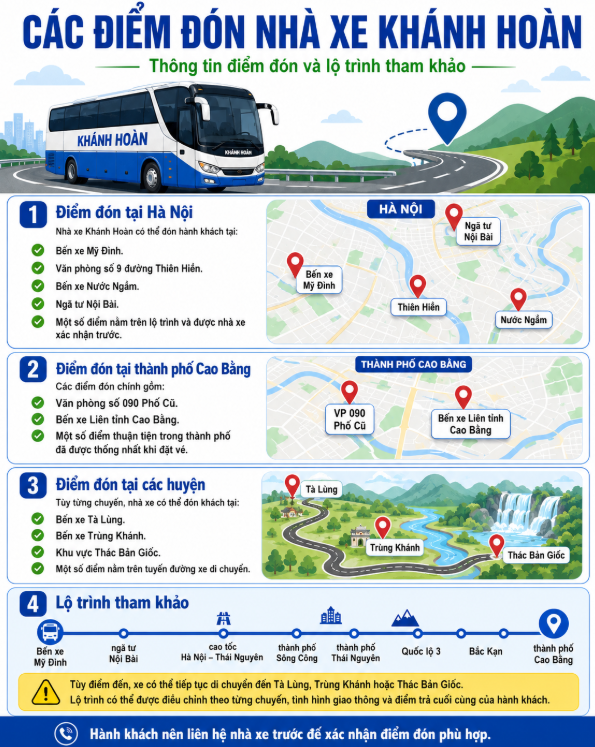 Các điểm đón nhà xe Khánh Hoàn