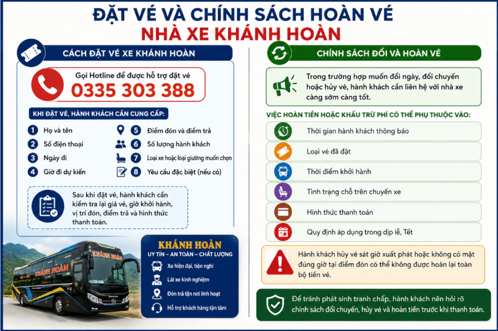 Chính sách đặt/ hoàn vé xe Khánh Hoàn
