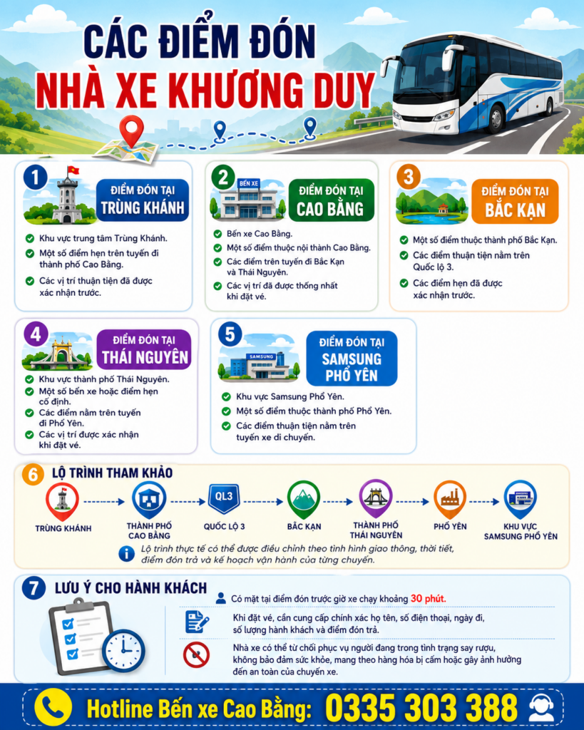Các điểm đón nhà xe Khương Duy