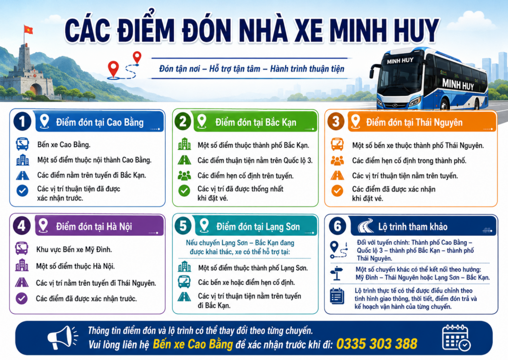 Các điểm đón nhà xe Minh Huy