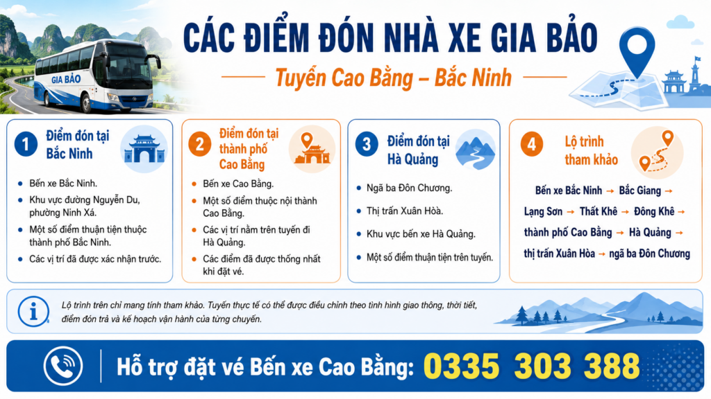 Các điểm đón nhà xe Gia Bảo